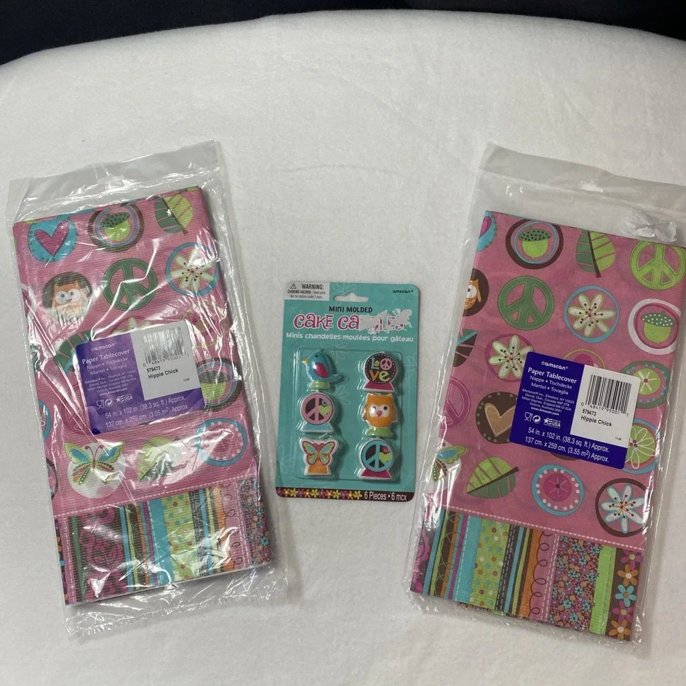 Hippie Chick Peace Owl Pink Tablecover‎ Candles Birthday Party Decoration Lot